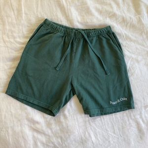 Museum Of Peace & Quiet MOPQ forest green cotton short. Small. NWT. Ssense.